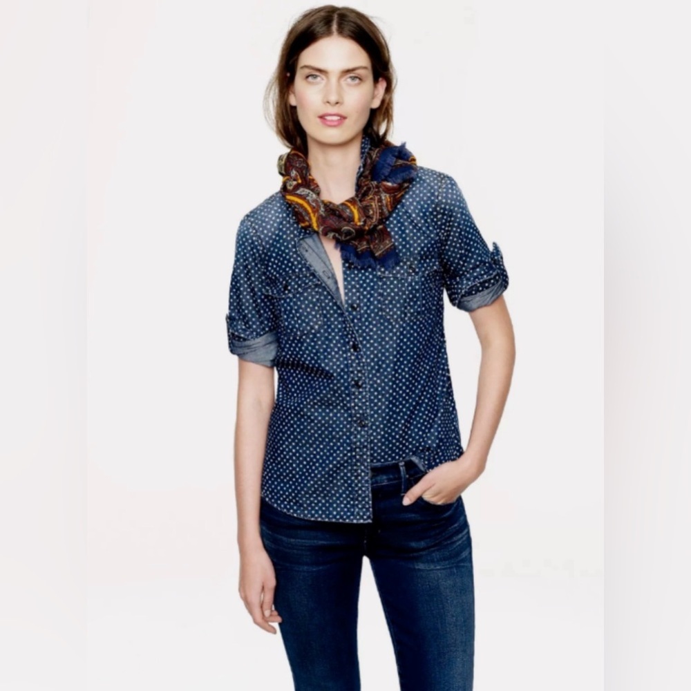 NWOT J.Crew Star Print Chambray Button Front Shirt Size XXS 00